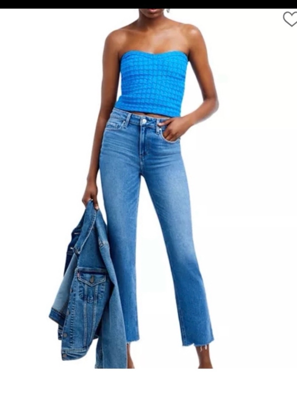 PAIGE Denim Jeans Blue Straight Leg Frayed Jeans